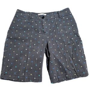 Talbots Womens Polka Dot Chino Shorts Women's Size 4p Black Blue Yellow Stretch